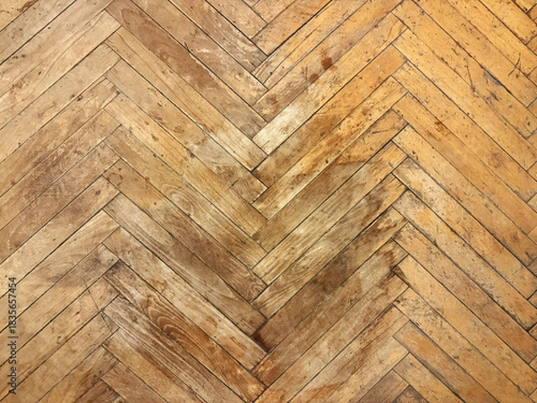 Obraz Old dirty, damaged and scratched wooden parquet floor needing restoration