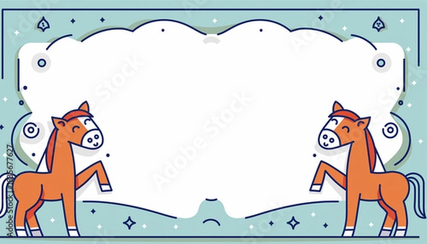 Obraz かわいい馬の背景枠3