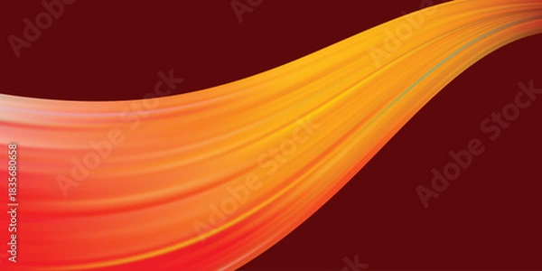 Fototapeta Abstract flowing wave of vibrant red, orange, and yellow gradient color sweeping across a deep maroon background for modern design