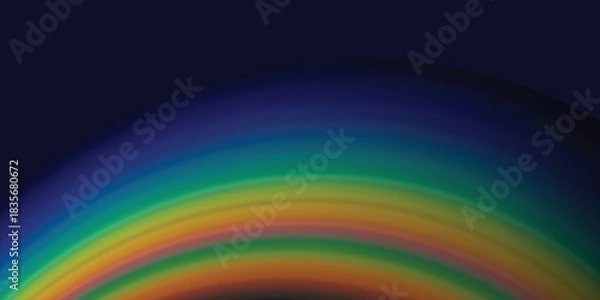 Fototapeta Abstract background with vibrant rainbow color spectrum forming an arc against a deep navy blue gradient sky