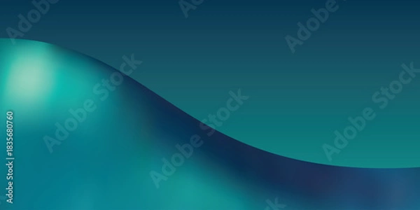 Fototapeta Abstract background with smooth teal and dark blue gradient wave shape and soft light highlight