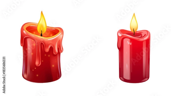 Fototapeta Shiny red Christmas candle with golden flame, smooth gradients, and glossy decorative festive details in premium holiday illustration style isolated transparent background, editable vector artwork 