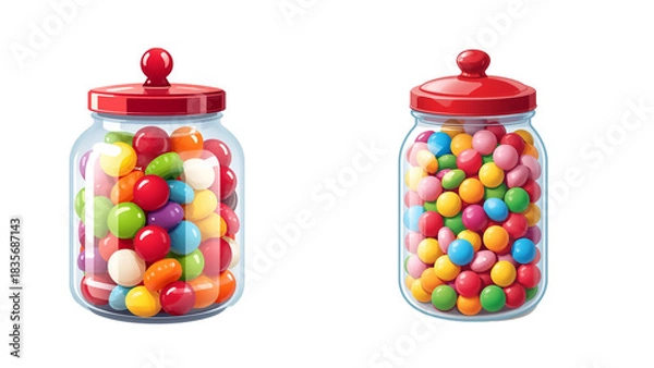 Fototapeta Transparent Christmas candy jar with colorful treats, glossy 3D decorative style, smooth gradients, and festive holiday charm for premium designs isolated transparent background, editable vector art