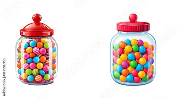 Fototapeta Transparent Christmas candy jar with colorful treats, glossy 3D decorative style, smooth gradients, and festive holiday charm for premium designs isolated transparent background, editable vector art