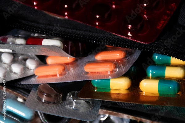 Obraz Various pill packs stacked