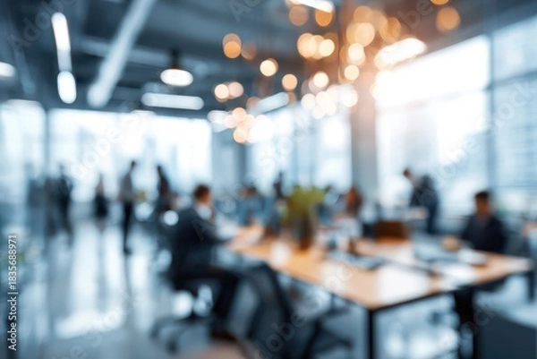 Fototapeta Soft Focus Office Environment. Modern Corporate Space with Blurred Background for Business Context
