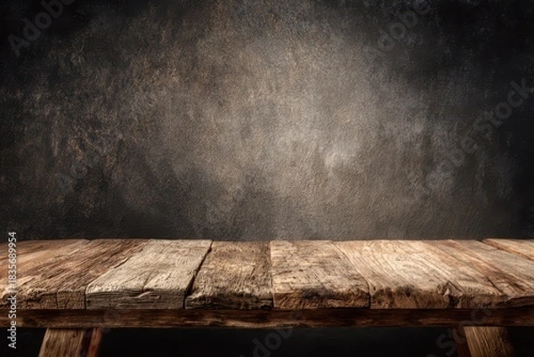 Fototapeta Rustic Wooden Table on Dark Backdrop for Product Presentation