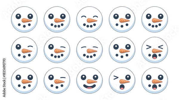 Obraz Cute Snowman Faces Set with Multiple Expressions