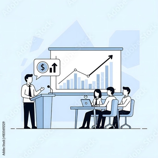 Fototapeta Presentation of Business Growth with Speaker and Audience Analysis