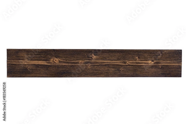 Obraz Dark brown wooden board with natural striped pattern for background, wooden surface for add text or design decoration. isolated on white background with clipping path.