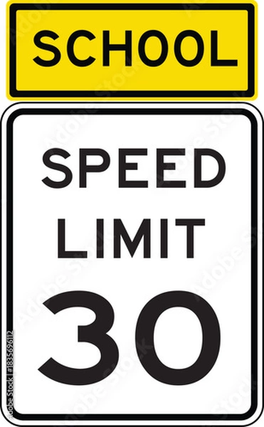 Fototapeta School Zone Speed Limit 30 Roadside Traffic Sign