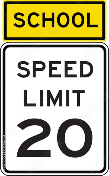 Fototapeta School Zone Speed Limit 20 Roadside Traffic Sign