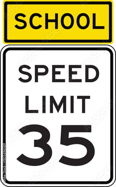 Fototapeta School Zone Speed Limit 35 Roadside Traffic Sign