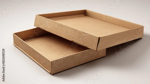 Obraz Open kraft cardboard packaging boxes on neutral background. AI generative