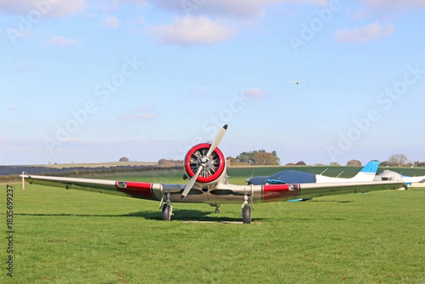 Obraz Light airplane standing on a grass runway