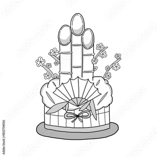 Fototapeta 門松のモノクロイラスト