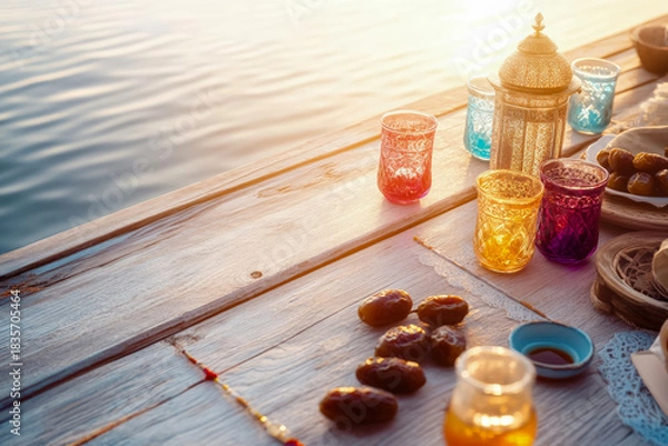 Fototapeta Iftar Table with Sharbat Glasses and Middle Eastern Decor