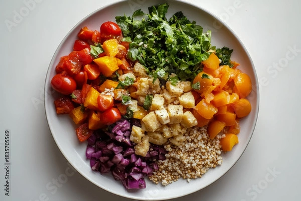 Fototapeta Mediterranean Diet Plate with Colorful Vegetables and Whole Grain