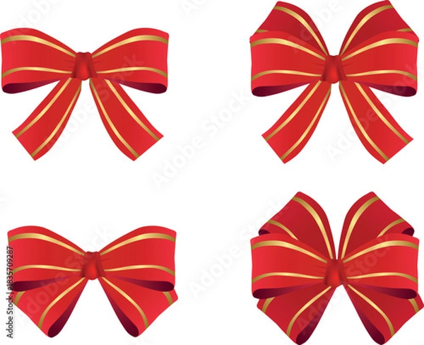 Obraz Red Ribbon Bow Set – Realistic Decorative Vector Elements 