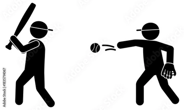 Obraz 野球のピッチャーとバッターの対決シーンのシルエットイラスト