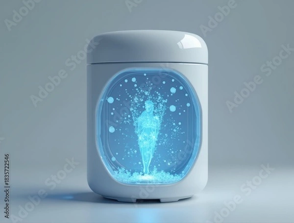 Fototapeta Holographic human figure rendering inside futuristic container