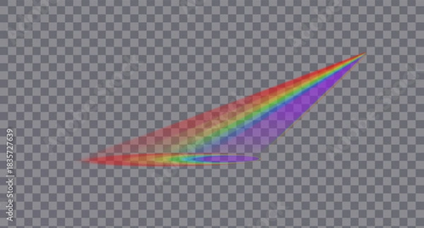 Fototapeta Bright rainbow rays of light with rainbow reflections on a transparent background. Vector illustration.