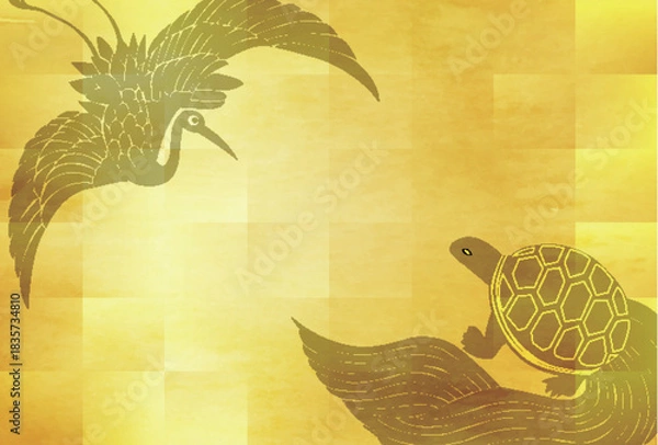 Fototapeta 鶴　亀　和柄　年賀状　背景	