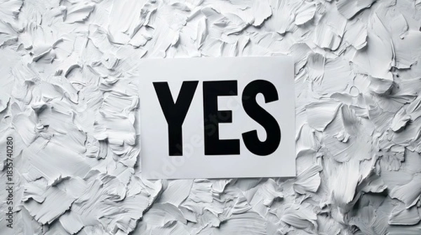 Fototapeta Word Yes in black font on white background for minimalist posters, educational materials, and motivational design projects