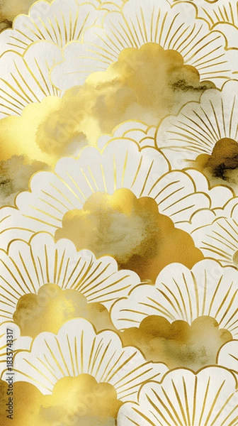 Obraz 白と金が織りなす洗練された装飾美が魅力の和風イラスト｜高級感あふれるデザインは年賀状や祝いの背景に最適｜和風、背景、金色、日本文化、伝統、装飾、雅、テクスチャ、豪華、上品