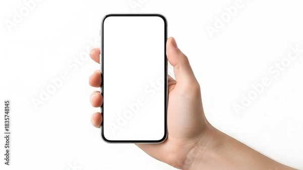 Fototapeta hand holding a smartphone with a blank white screen for customization