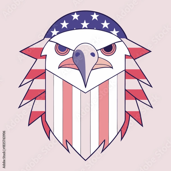 Fototapeta Bald Eagle Graphic With American Flag Design on a Pink Background