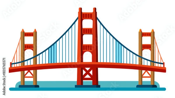 Fototapeta Golden Gate Bridge Stands Over Water in a Simple Illustration