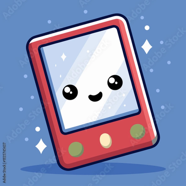 Fototapeta Cute Cartoon Phone With a Smiling Face on a Blue Background