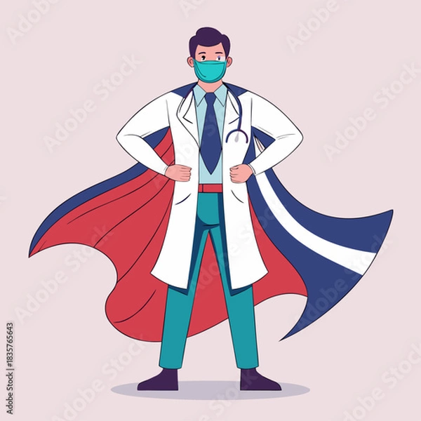 Fototapeta Doctor With Cape Standing Confidently in a Bright Setting