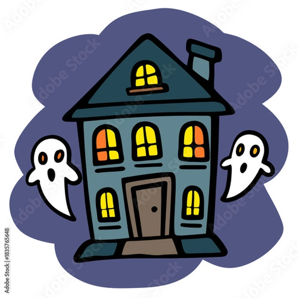 Fototapeta Haunted House With Ghosts Near Windows During Night