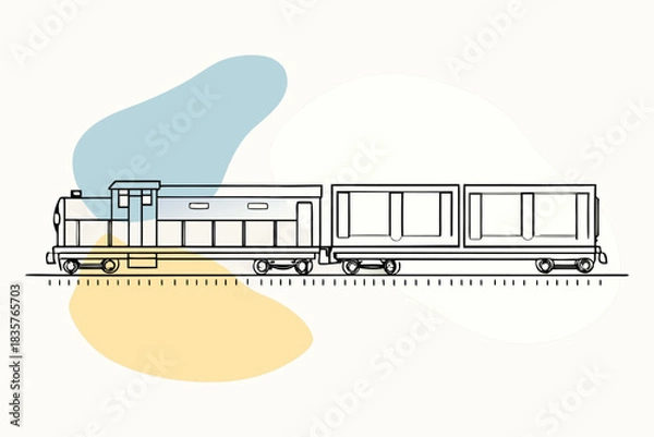 Fototapeta Train Moves Along the Track With a Cargo Car Behind It