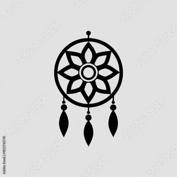 Fototapeta Dream Catcher Design With Flower Shape and Hanging Feathers