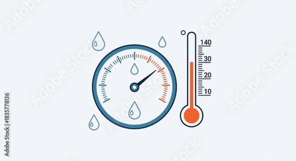 Fototapeta Illustration depicting humidity gauge and thermometer representing weather conditions and