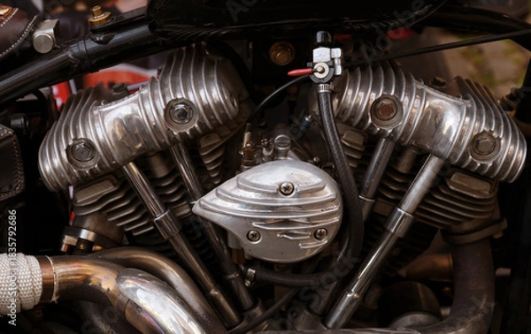 Obraz vintage motorcycle engine detail, closeup