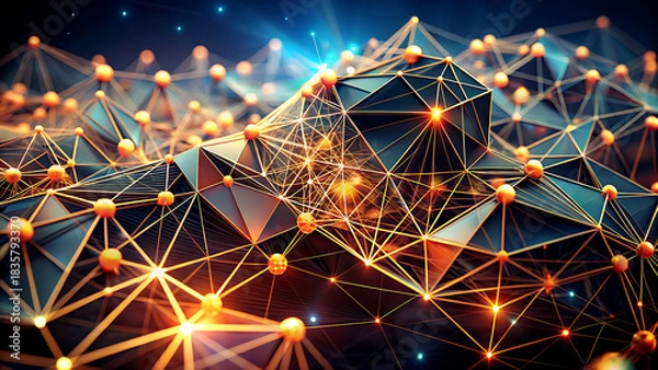 Fototapeta Abstract network connection background digital technology design with glowing nodes and lines for science and technology concepts