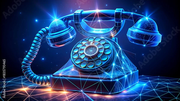 Fototapeta Retro rotary telephone with glowing network connections a vintage communication device symbolizing technology and connectivity