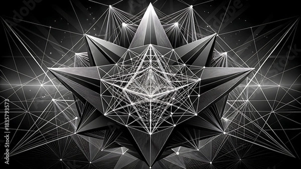 Fototapeta Abstract geometric star illustration low poly wireframe design complex and intricate pattern for backgrounds and wallpapers