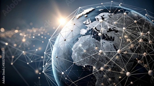 Fototapeta Global network connection around Earth abstract technology background for communication business and science concepts