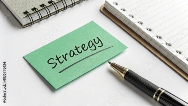 Fototapeta Focused Approach to Strategic Planning with Notepad and Elegant Pen on White Surface