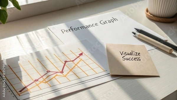 Fototapeta Insights on Performance Graph with Success Visualization Concept in a Bright Office Setting