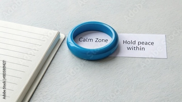 Fototapeta Calm Zone Inspirational Message with Blue Ring and Notebook for Mindfulness and Peaceful Living