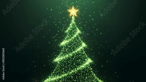 Fototapeta 輝く光の粒子で描かれた抽象的な緑のクリスマスツリー