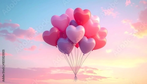Obraz Heart Balloons Floating in a Dreamy Sky - A Symbol of Love.