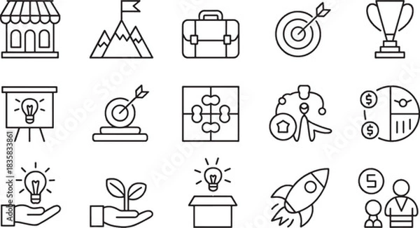 Fototapeta Business Strategy and Goals Icons Outline Vector Set