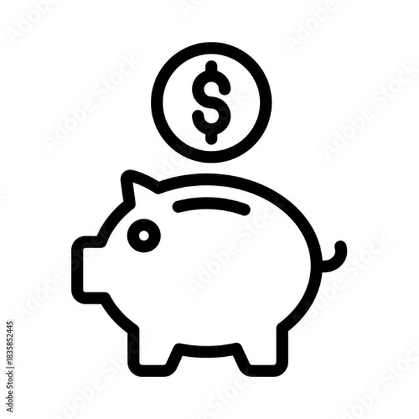 Obraz Financial savings concept with a piggy bank and a coin featuring a dollar sign, symbolizing investment, growth, and secure future planning for prosperity